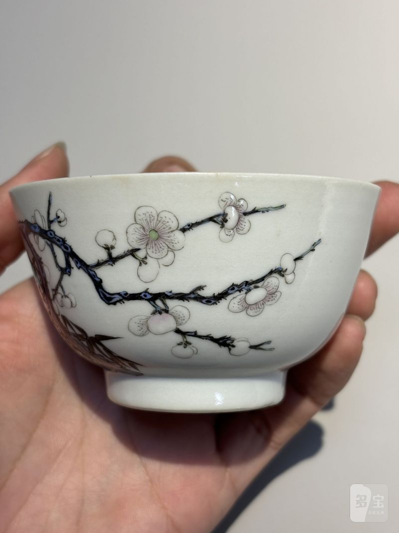    清道光 粉彩梅竹双清图茶碗 - 图5